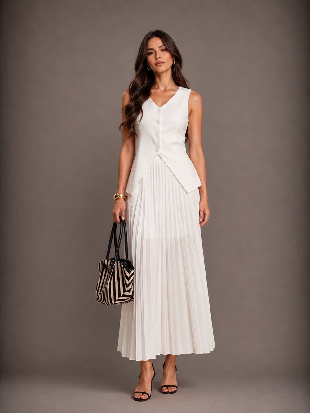 Commense White Button Vest - Picture 3 of 4